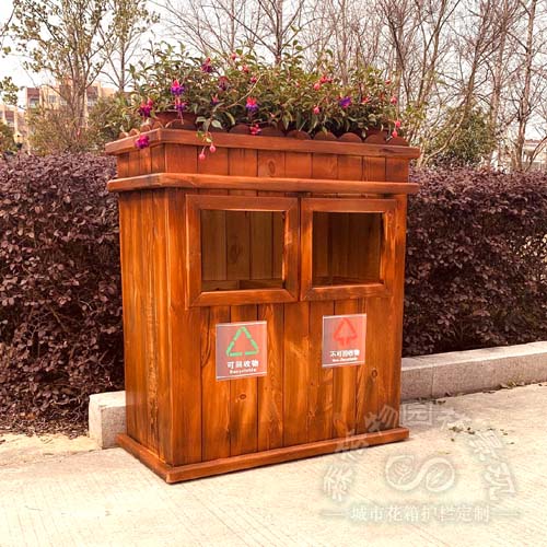 西藏创意户外防腐木垃圾桶花箱