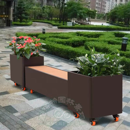 广东万向轮移动型不锈钢花箱坐凳